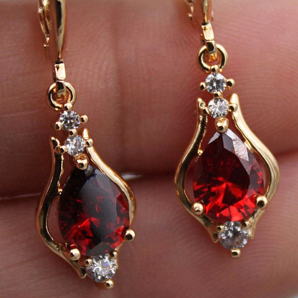 18K Yellow Gold Filled Teardrop Earrings with Ruby